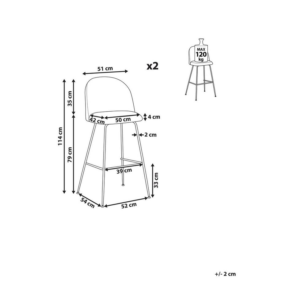 Beliani Lot de 2 chaises de bar en Velours Moderne ARCOLA  