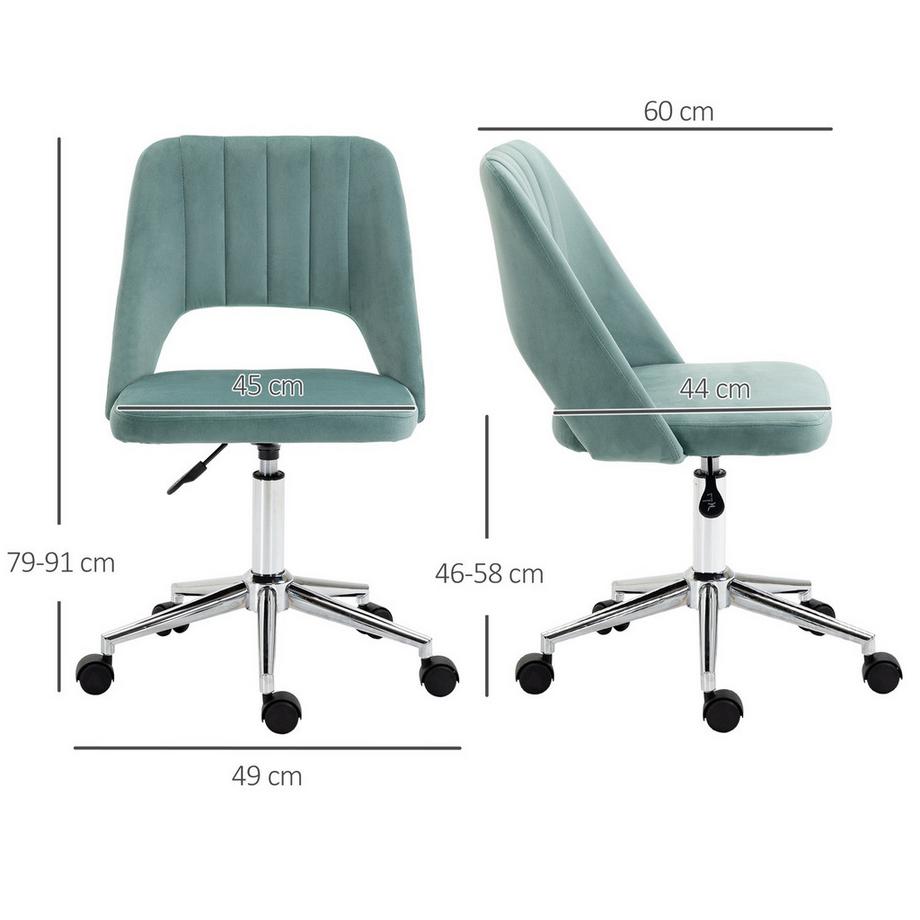 Northio Chaise de bureau, chaise de bureau à domicile réglable en hauteur sans accoudoirs, chaise de bureau rotative aspect velours, chaise de maquillage ergonomique pour chambre à coucher, bureau, vert  