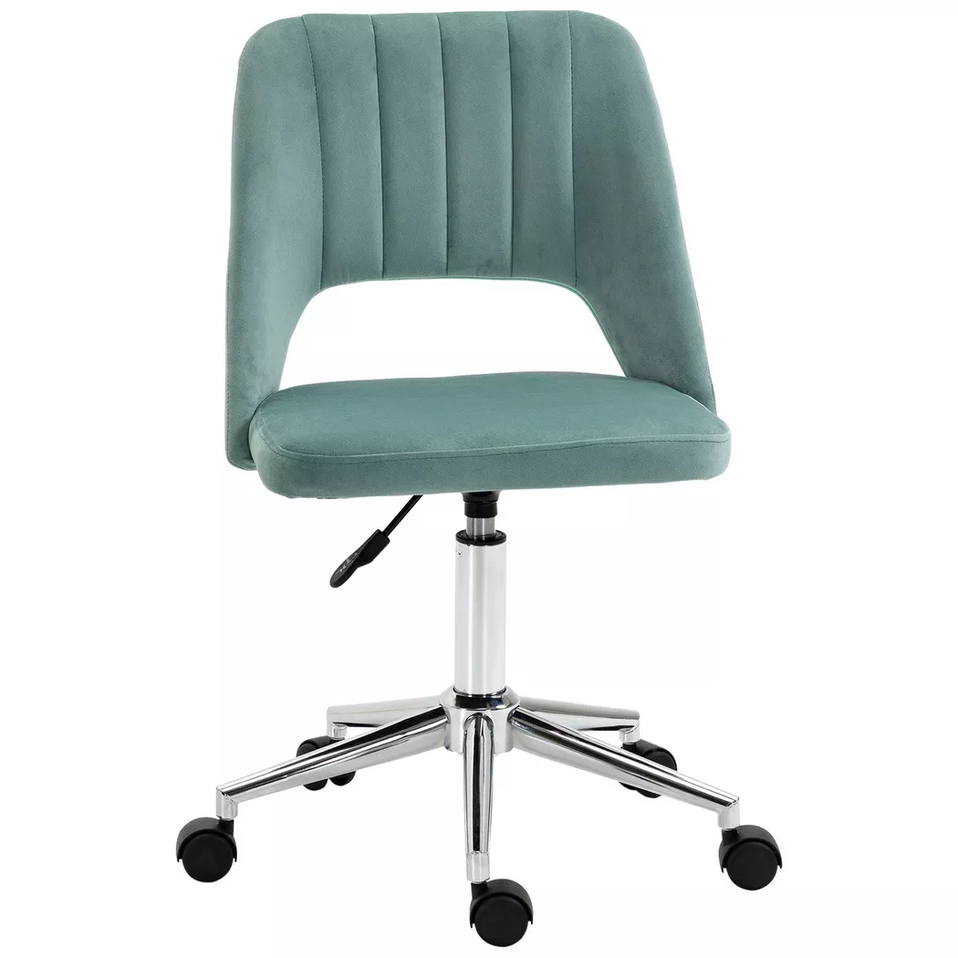 Northio – Schreibtischstuhl, Höhenverstellbar Homeoffice Stuhl ohne Armlehne, drehbar Bürostuhl mit Samtoptik, Ergonomisch Schminkstuhl für Schlafzimmer, Arbeitszimmer, Grün, 49X61CM
