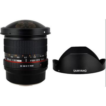 Samyang AE 8mm 1: 3,5 Fischauge CS II mit Motorhaube (Nikon)