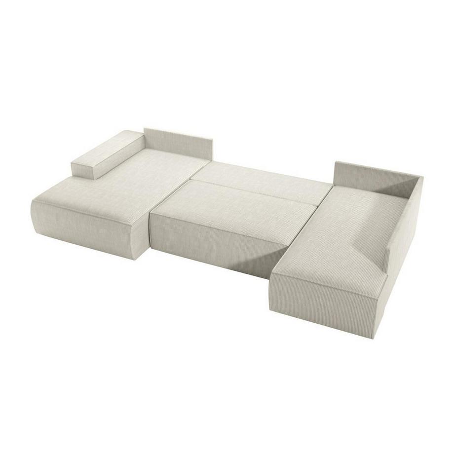 Vente-unique Grand canapé d'angle gauche panoramique convertible en velours côtelé beige AMELIA  