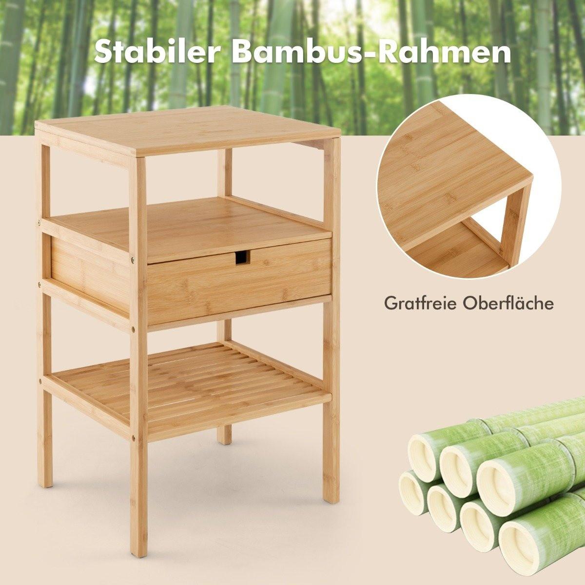 Northix 3-stufiger Nachttisch aus Bambus mit Schublade und Lattenregal Beistelltisch Natur  