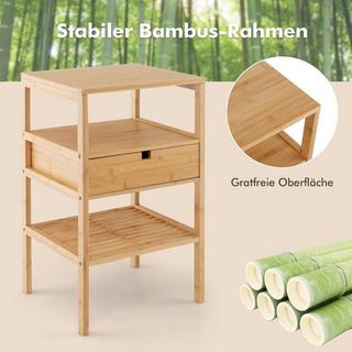 Northix 3-stufiger Nachttisch aus Bambus mit Schublade und Lattenregal Beistelltisch Natur  