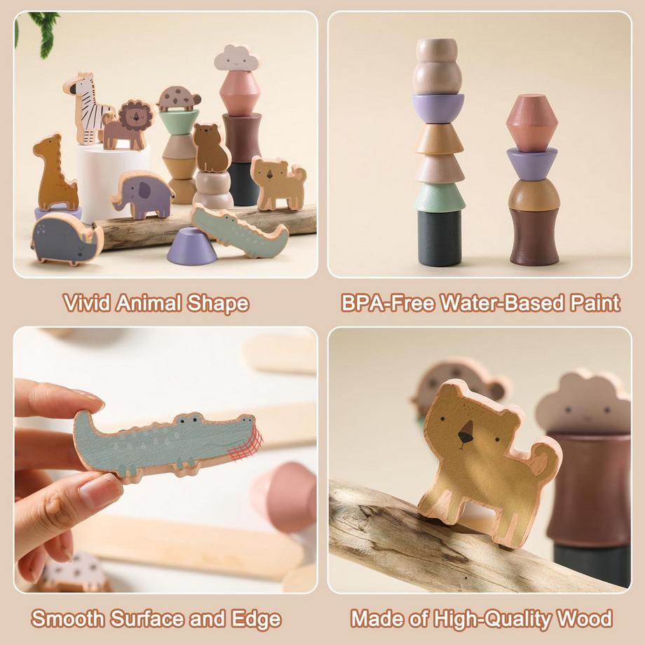 Activity-board  Fädelspiel, Holzspielzeug für das Stapelspiel, Motorikspielzeug für Kleinkinder, Bausteine in Tierform 