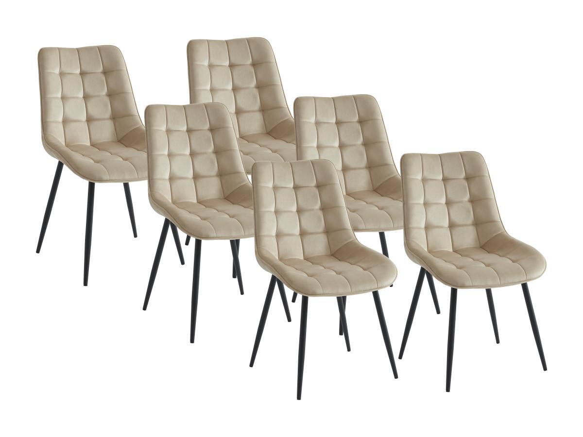 Vente-unique Lot de 6 chaises matelassées - Velours et métal noir - Beige - OLLUA  