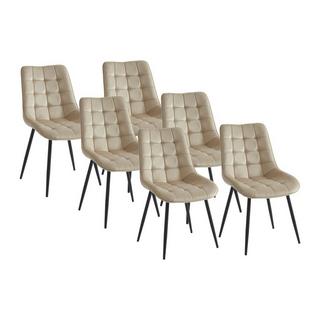 Vente-unique Lot de 6 chaises matelassées - Velours et métal noir - Beige - OLLUA  