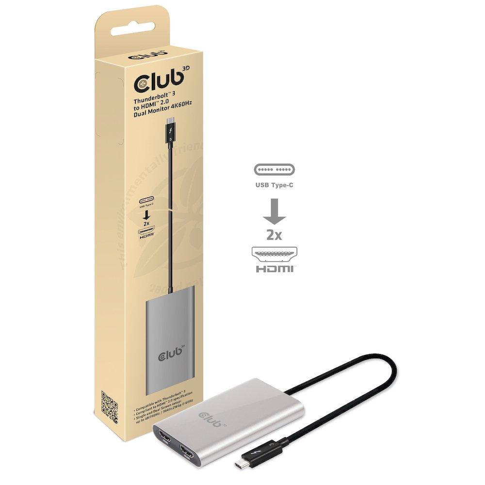 Club3D  CLUB3D Thunderbolt 3 a Dual HDMI 2.0 Adaptador 