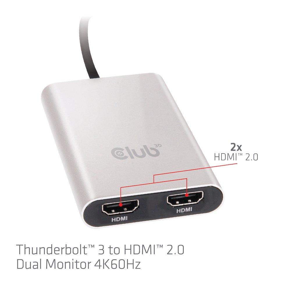 Club3D  CLUB3D Thunderbolt 3 a Dual HDMI 2.0 Adaptador 