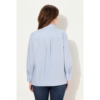 Ulla Popken  Blusa a righe con ruche, collo alla coreana, scollo a V e maniche lunghe 