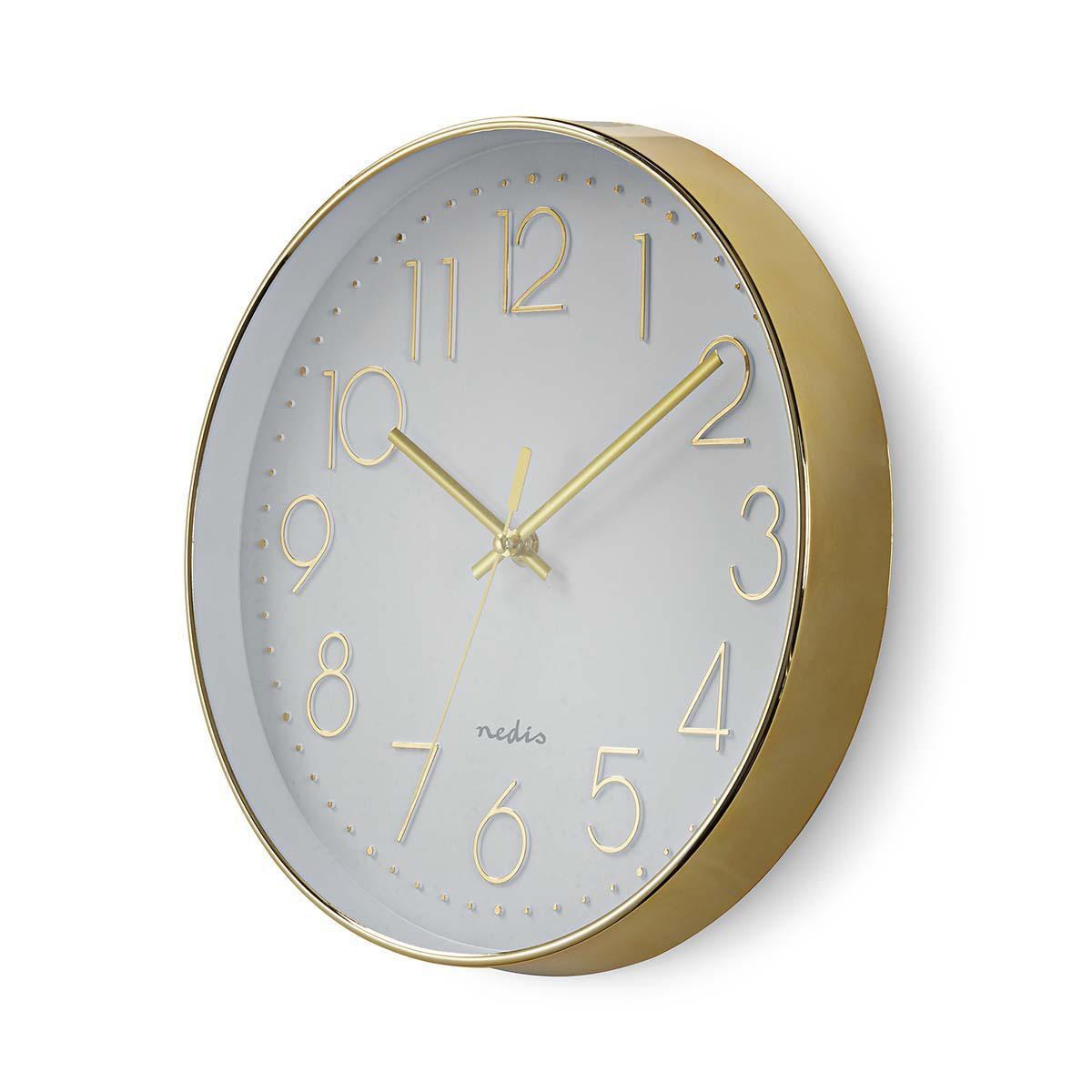 Nedis Horloge murale | Diamètre : 300 mm | Plastique | Or / Blanc  