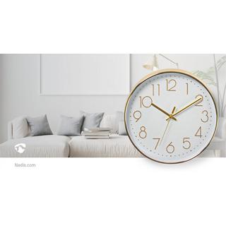 Nedis Horloge murale | Diamètre : 300 mm | Plastique | Or / Blanc  