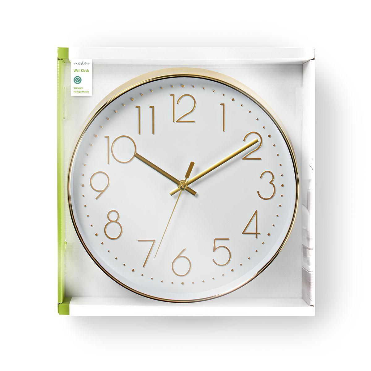Nedis Horloge murale | Diamètre : 300 mm | Plastique | Or / Blanc  