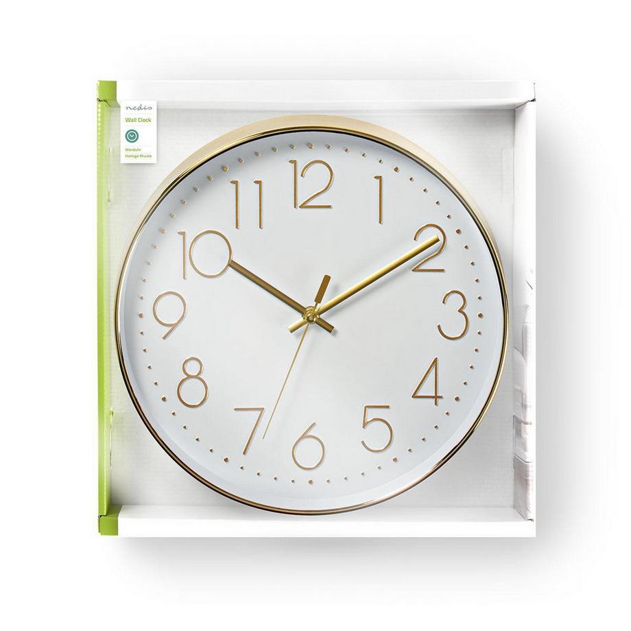 Nedis Horloge murale | Diamètre : 300 mm | Plastique | Or / Blanc  