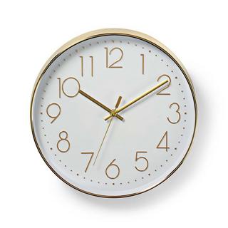 Nedis Horloge murale | Diamètre : 300 mm | Plastique | Or / Blanc  