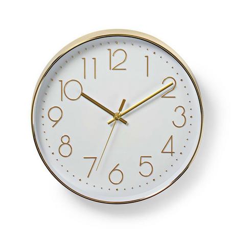 Nedis Horloge murale | Diamètre : 300 mm | Plastique | Or / Blanc  