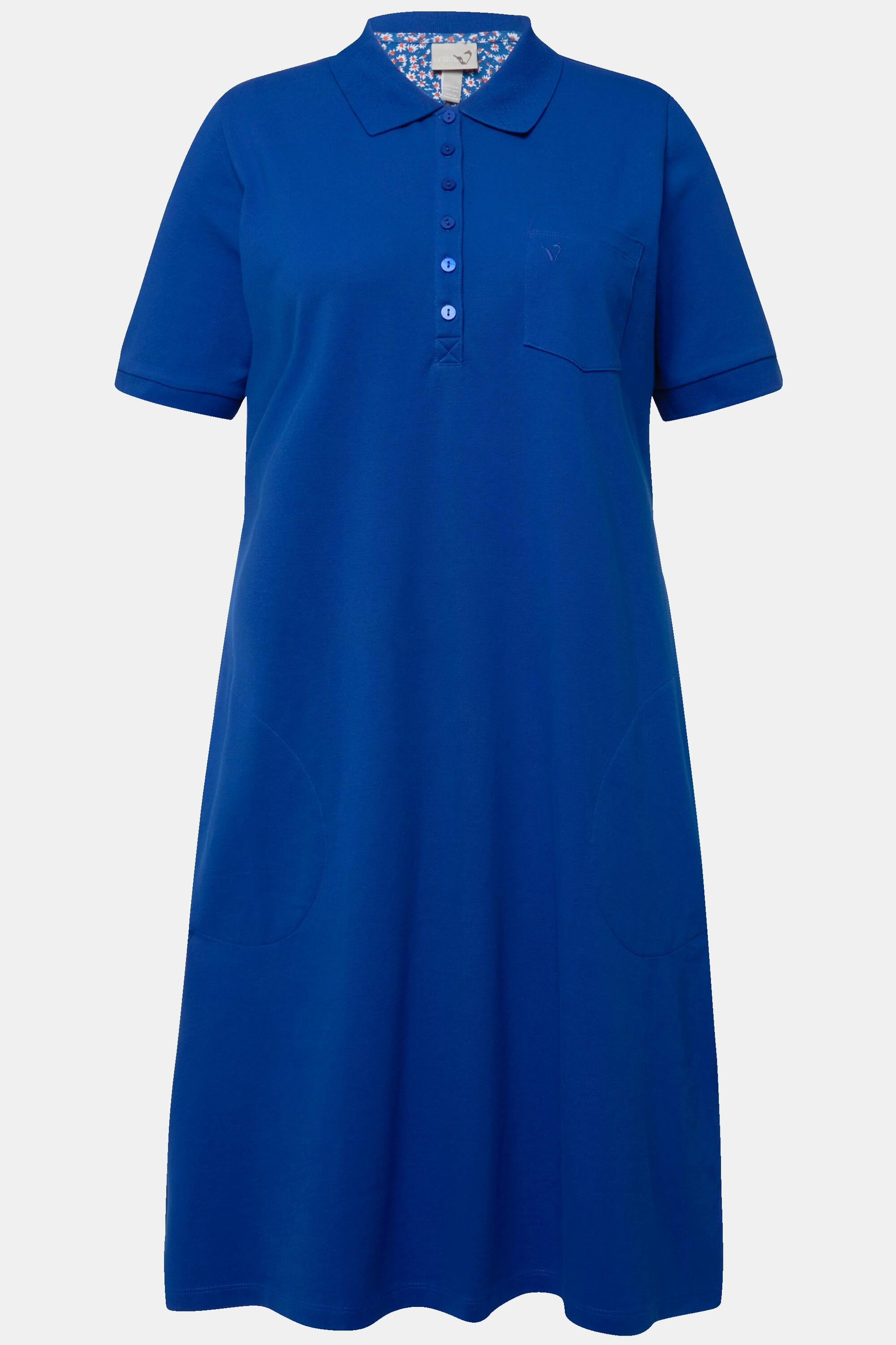 Ulla Popken  Robe esprit polo en maille piquée. Demi patte de boutonnage en demi-longueur et ceinture à nouer. Manches courtes 