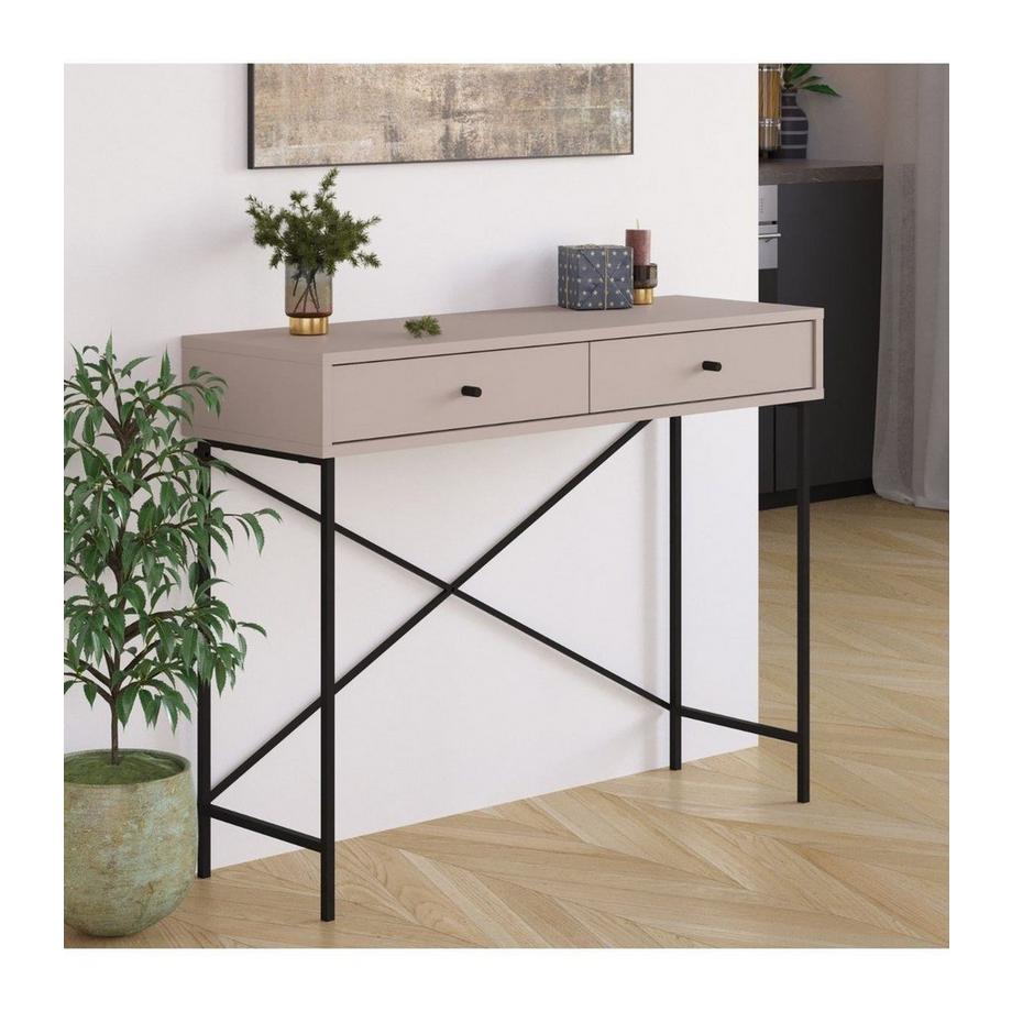 Calicosy Console 2 Tiroirs Couleur moka et Pieds en Métal L110 cm - Titan  