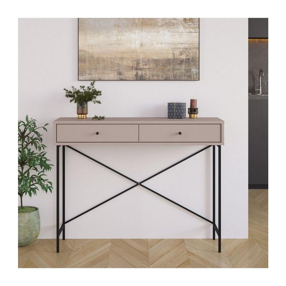 Calicosy Console 2 Tiroirs Couleur moka et Pieds en Métal L110 cm - Titan  