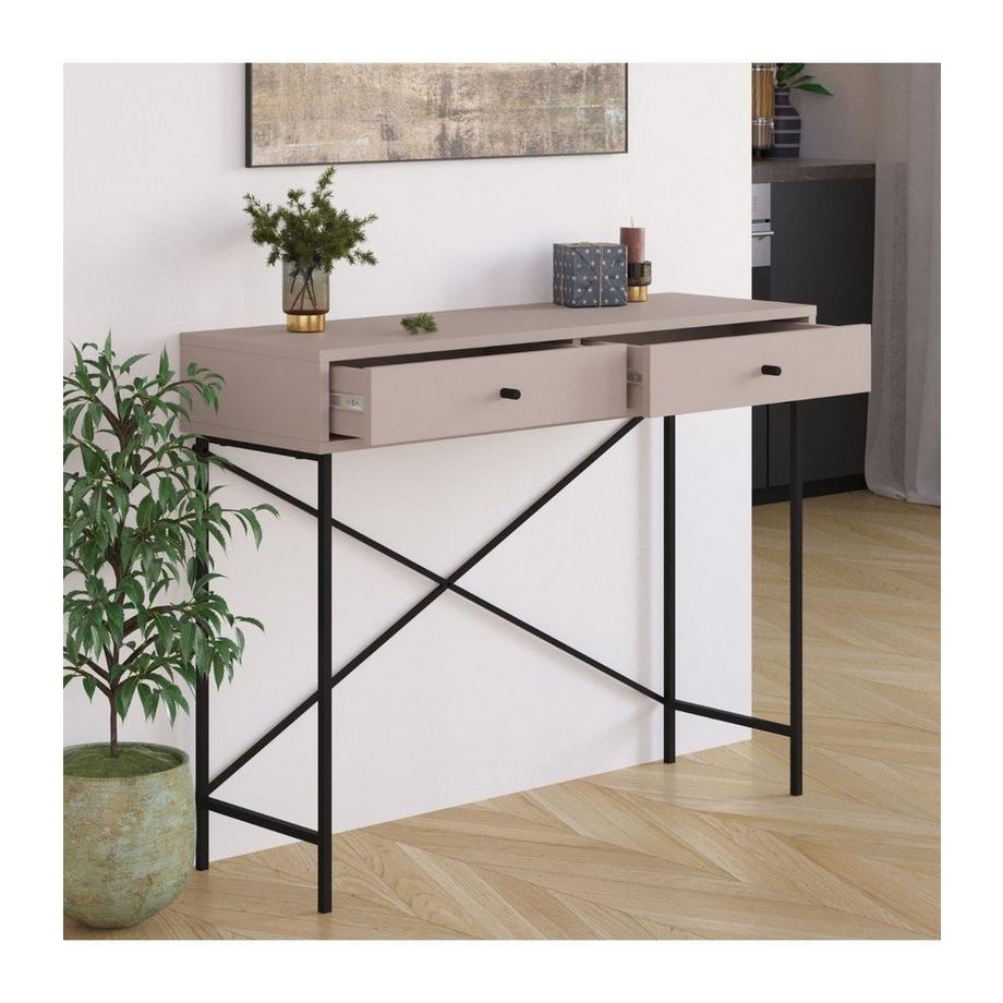 Calicosy Console 2 Tiroirs Couleur moka et Pieds en Métal L110 cm - Titan  