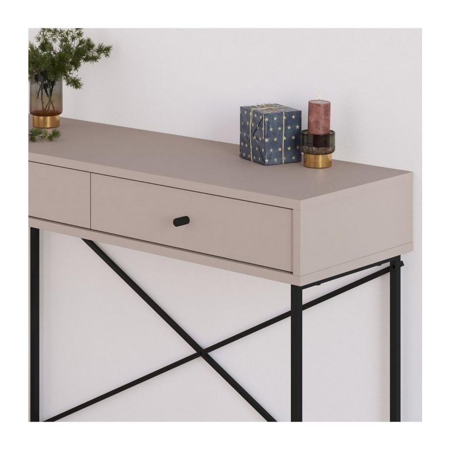 Calicosy Console 2 Tiroirs Couleur moka et Pieds en Métal L110 cm - Titan  