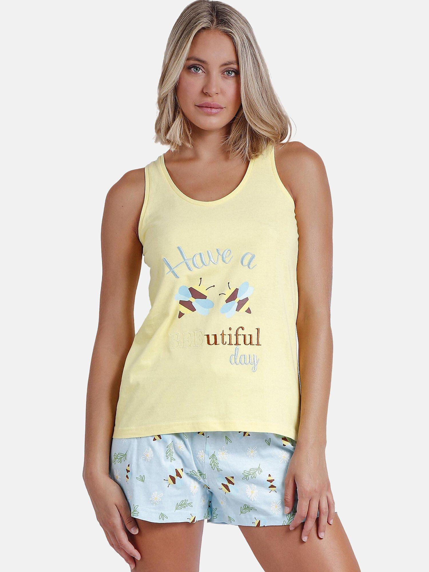 Image of Pyjama Hausanzug Shorts Tank Top Beeutiful Unisex Gelbgold XL