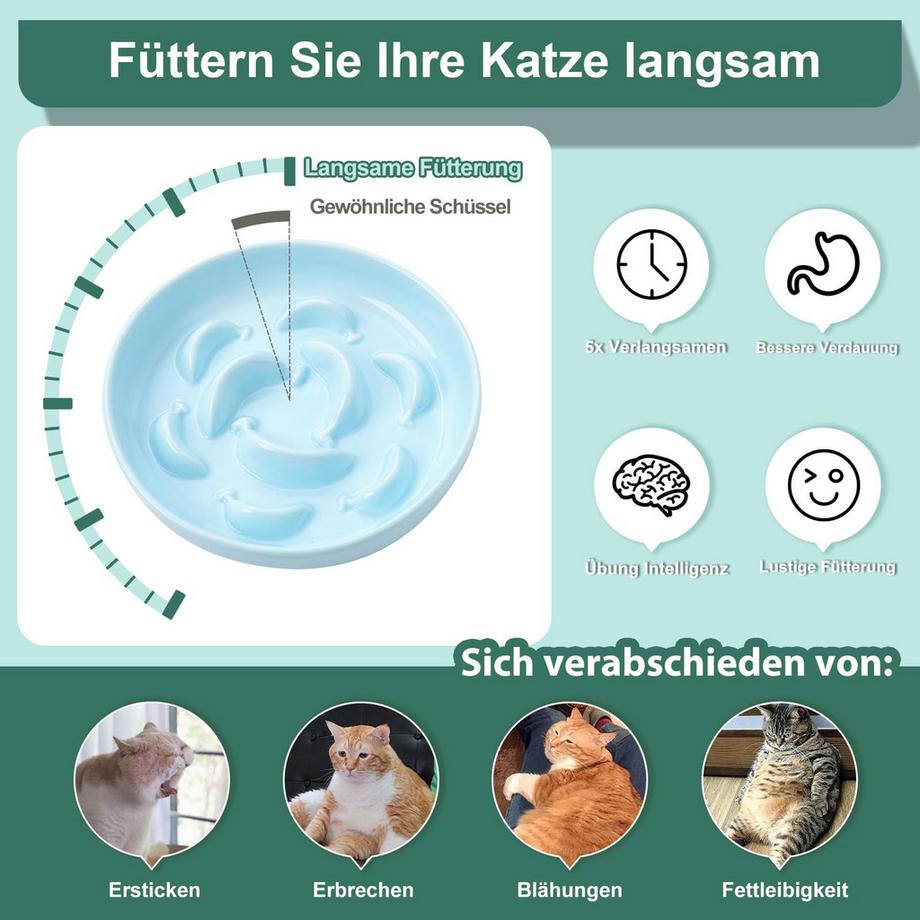 Alopini  Ensemble de chat anti-piège en céramique - 2 bols de nourriture pour manger lentement 