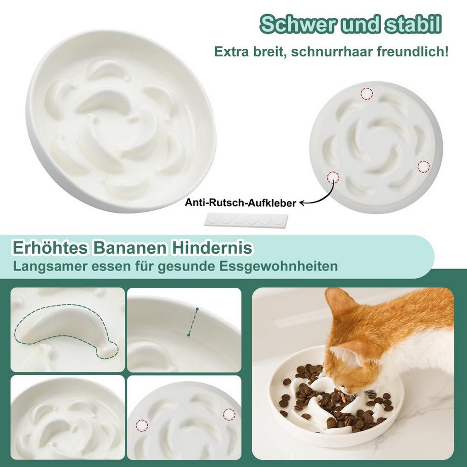 Alopini  Ensemble de chat anti-piège en céramique - 2 bols de nourriture pour manger lentement 