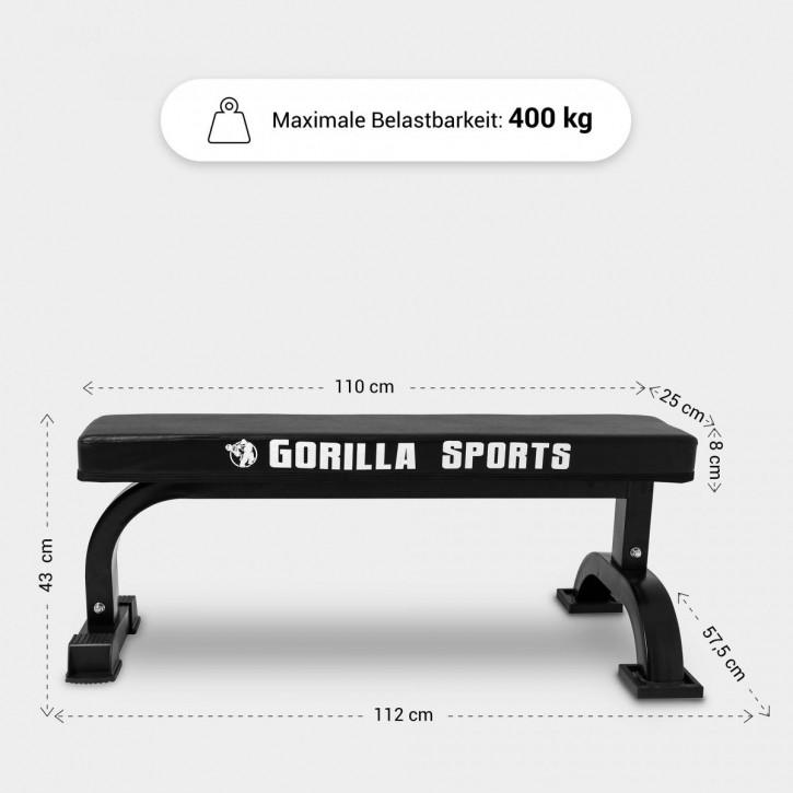 Gorilla Sports  BANC DE MUSCULATION PLAT AVEC LOGO | COULEUR NOIR 