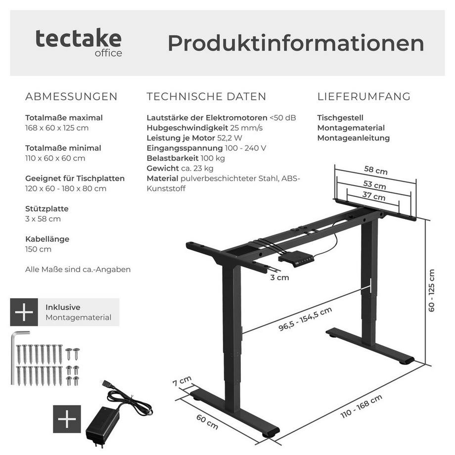 Tectake Bureau assis debout TWAIN avec réglage électrique de la hauteur  