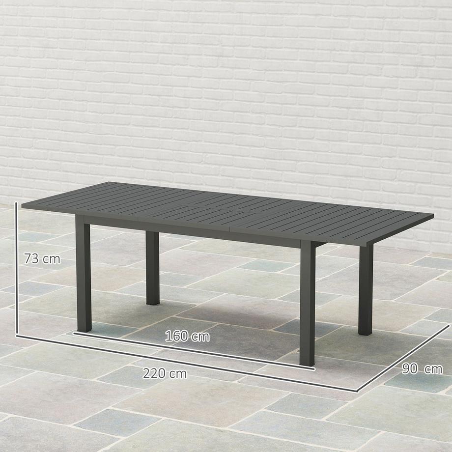 Northio Gartentisch Erweitert Aluminium 160/220x90 cm Wetterfest Balkontisch, rutschfest Buffettisch Campingtisch für 6-8 Personen, Outdoor Essisch für Garten, Terrasse Balkon Grau Aosom  