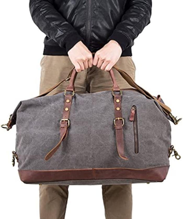 Only-bags.store Vintage Canvas PU Leder Unisex Handgepäck Reisetasche Sporttasche Weekender Tasche  