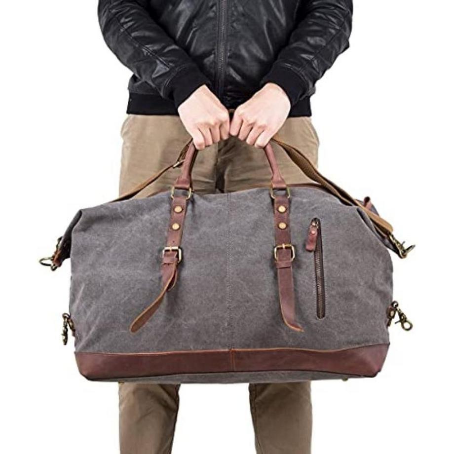 Only-bags.store Vintage Canvas PU Pelle Unisex Borsa da viaggio Bagaglio a mano Borsa sportiva Weekender  