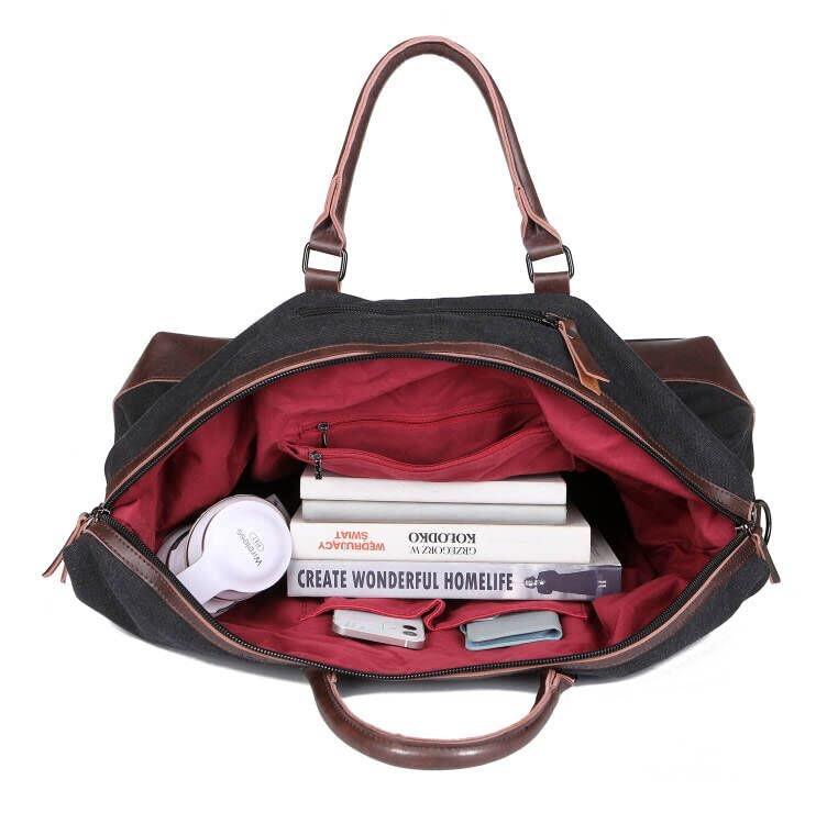 Only-bags.store Vintage Canvas PU Leder Unisex Handgepäck Reisetasche Sporttasche Weekender Tasche  