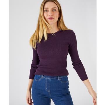 Pull-chaussette col rond unis et rayés, 50% laine mérinos.