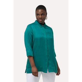 Ulla Popken  Bluse, Cupromix, Boxy, Hemdkragen, 3/4-Arm 