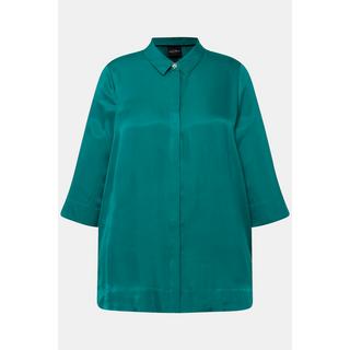 Ulla Popken  Bluse, Cupromix, Boxy, Hemdkragen, 3/4-Arm 