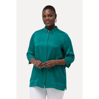 Ulla Popken  Bluse, Cupromix, Boxy, Hemdkragen, 3/4-Arm 