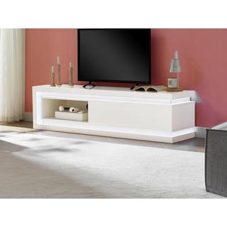 Vente-unique TV-Möbel - 1 Schublade & 1 Ablagefach - mit LED-Beleuchtung - MDF - Weiß lackiert - FLARANCIA  