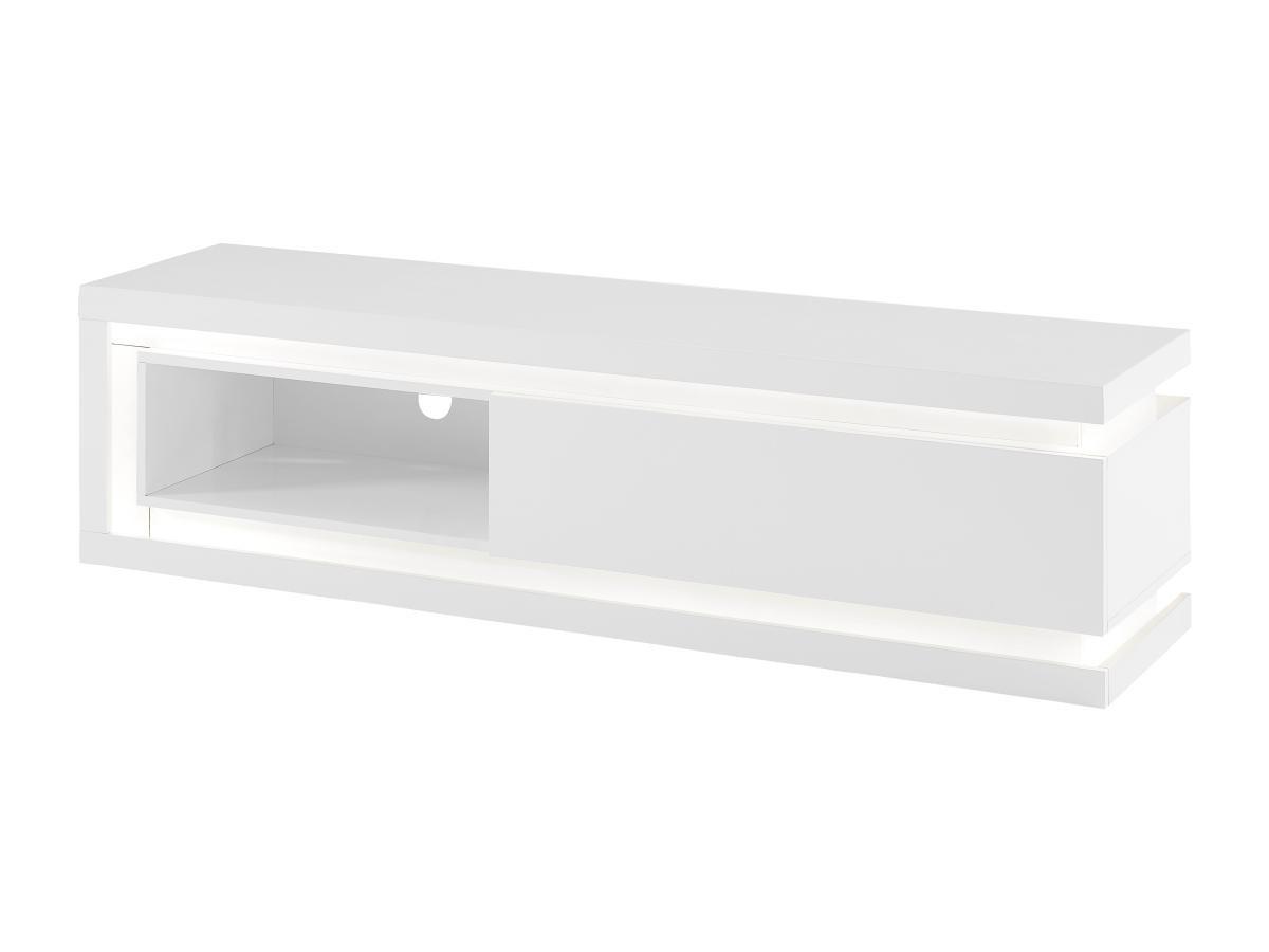 Image of TV-Möbel - 1 Schublade & 1 Ablagefach - mit LED-Beleuchtung - MDF - Weiß lackiert - FLARANCIA TV-Möbel - 1 Schublade & 1 Ablagefach - mit LED-Beleuchtung - MDF - Weiß lackiert - FLARANCIA
