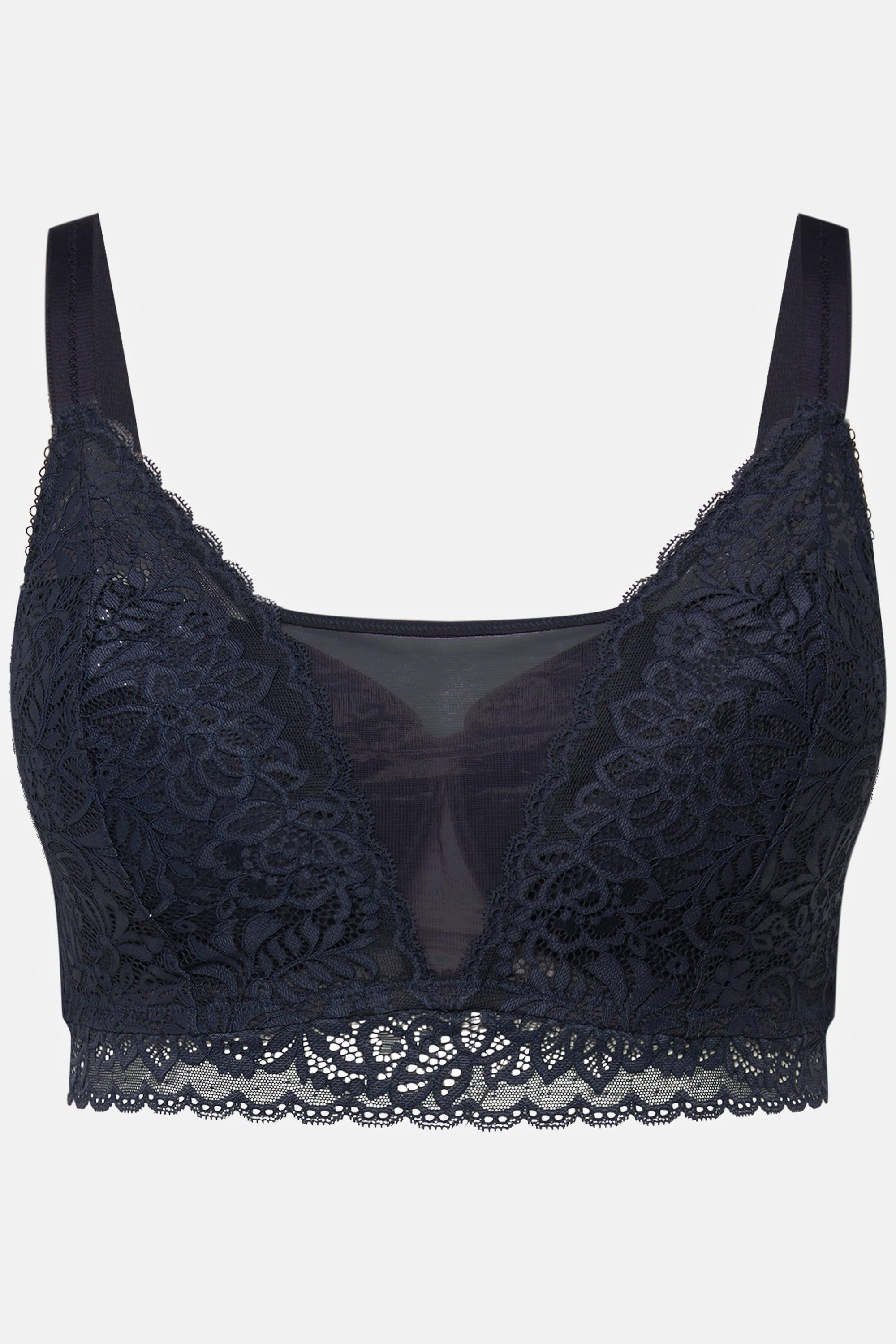 Ulla Popken  Bralette sans armatures, bonnets souples et dentelle. Bonnet C-D. 