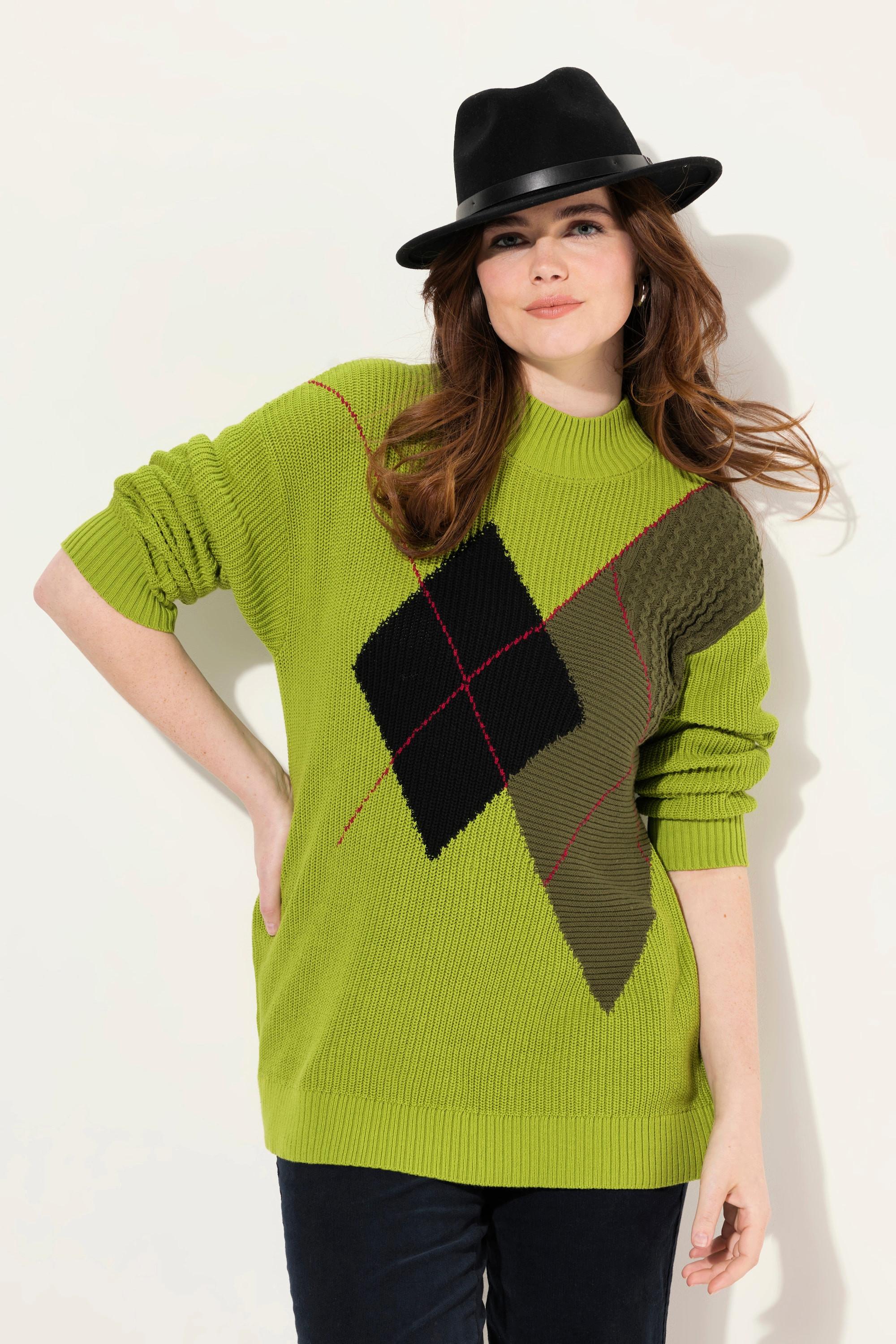 Ulla Popken  Pullover, Argyle-Muster, Stehkragen, Langarm 