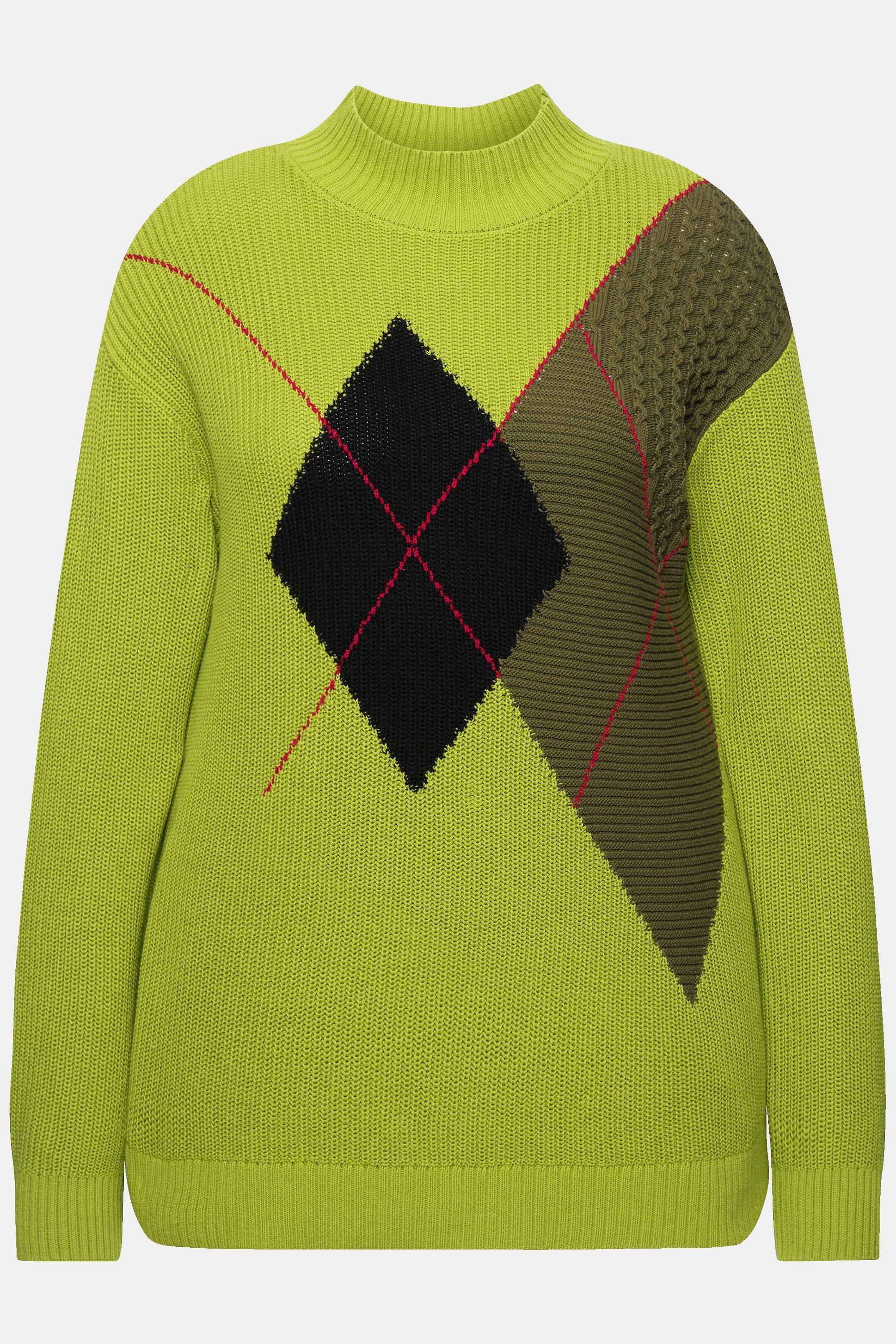 Ulla Popken  Pullover, Argyle-Muster, Stehkragen, Langarm 