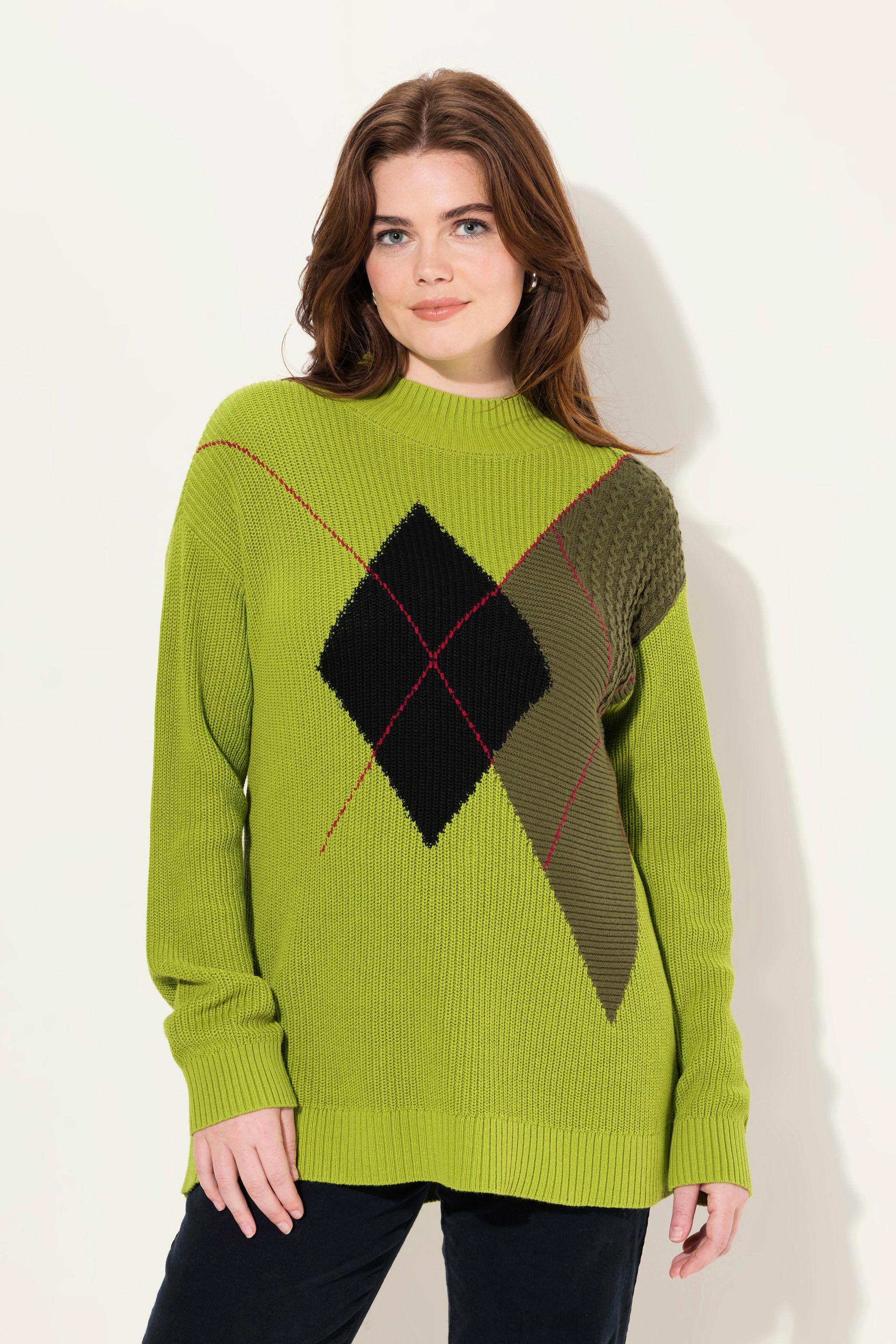 Ulla Popken  Pullover, Argyle-Muster, Stehkragen, Langarm 