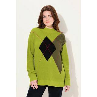 Ulla Popken  Pull à col montant et manches longues, motif argyle 