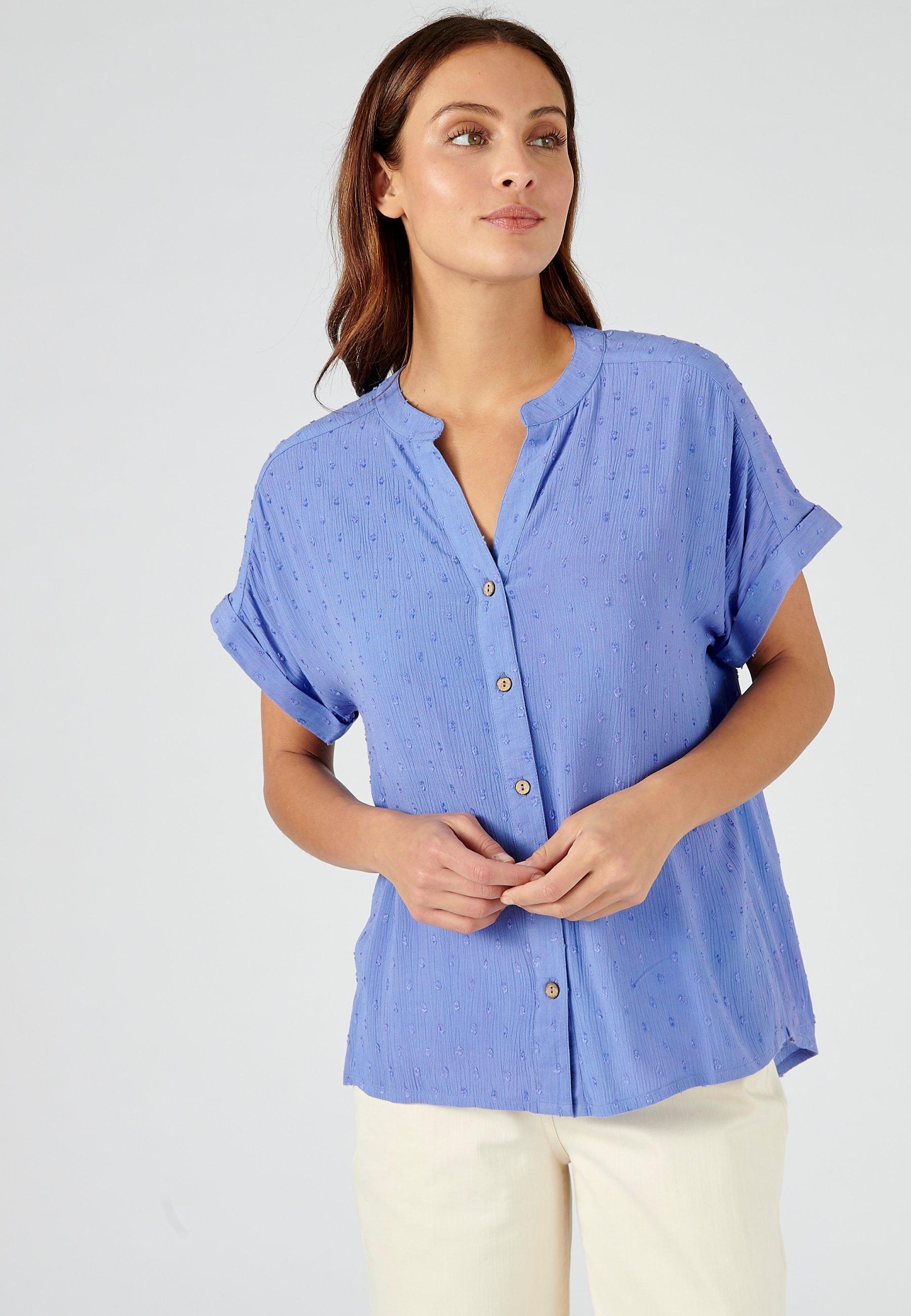 Image of Bluse Aus Getupftem Crepon. Damen Blau 42