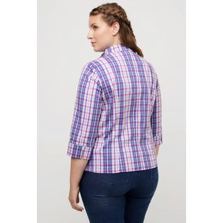 Ulla Popken  Blouse, carreaux, coupe Slim, col jabot, décolleté en V, manches 3/4 