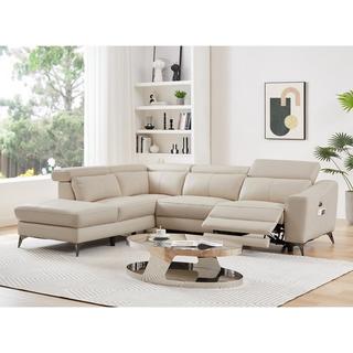 Vente-unique Ecksofa mit elektrischer Relaxfunktion - Ecke links - Leder - Cremefarben - FORLO  