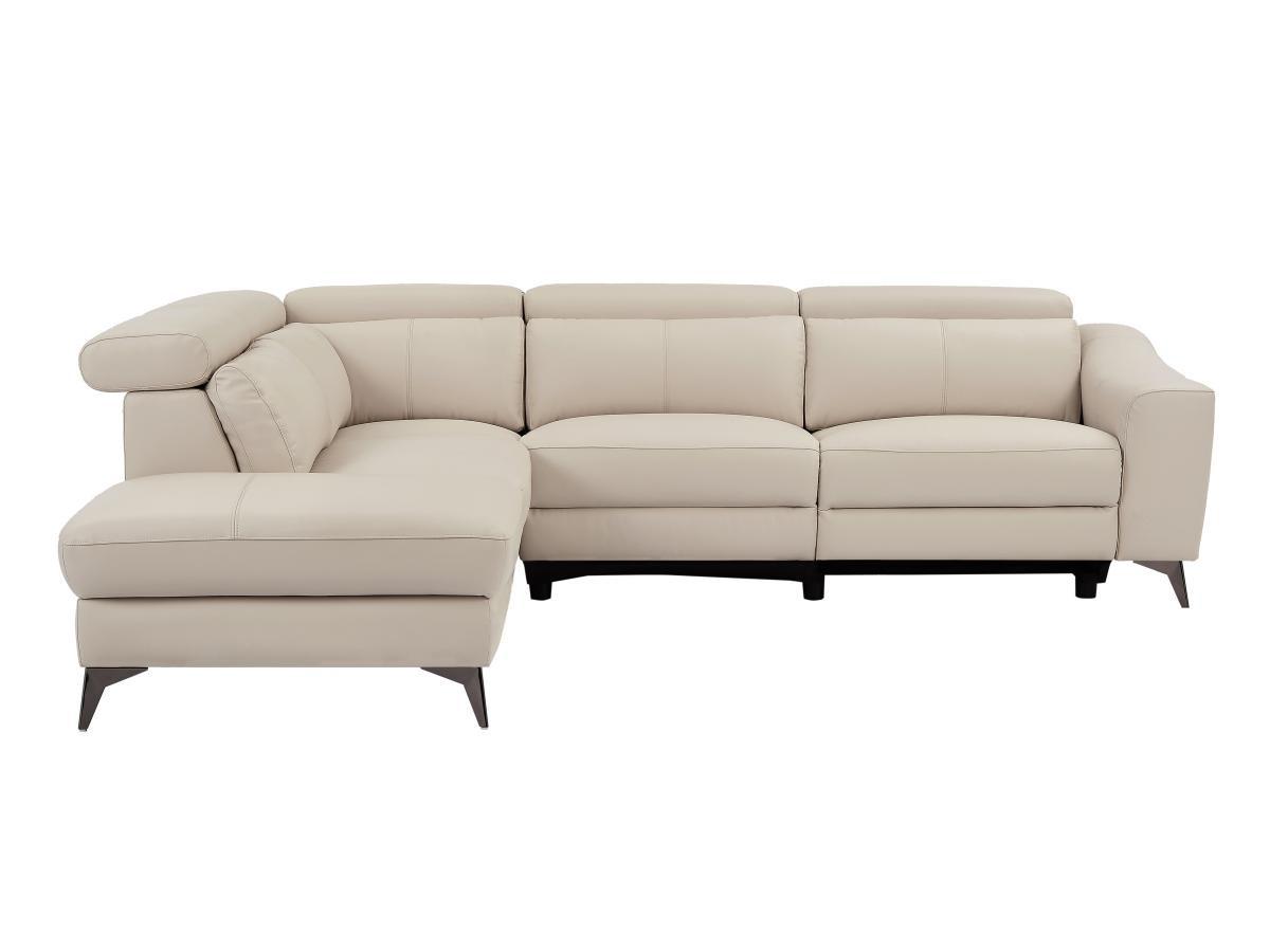 Vente-unique Ecksofa mit elektrischer Relaxfunktion - Ecke links - Leder - Cremefarben - FORLO  