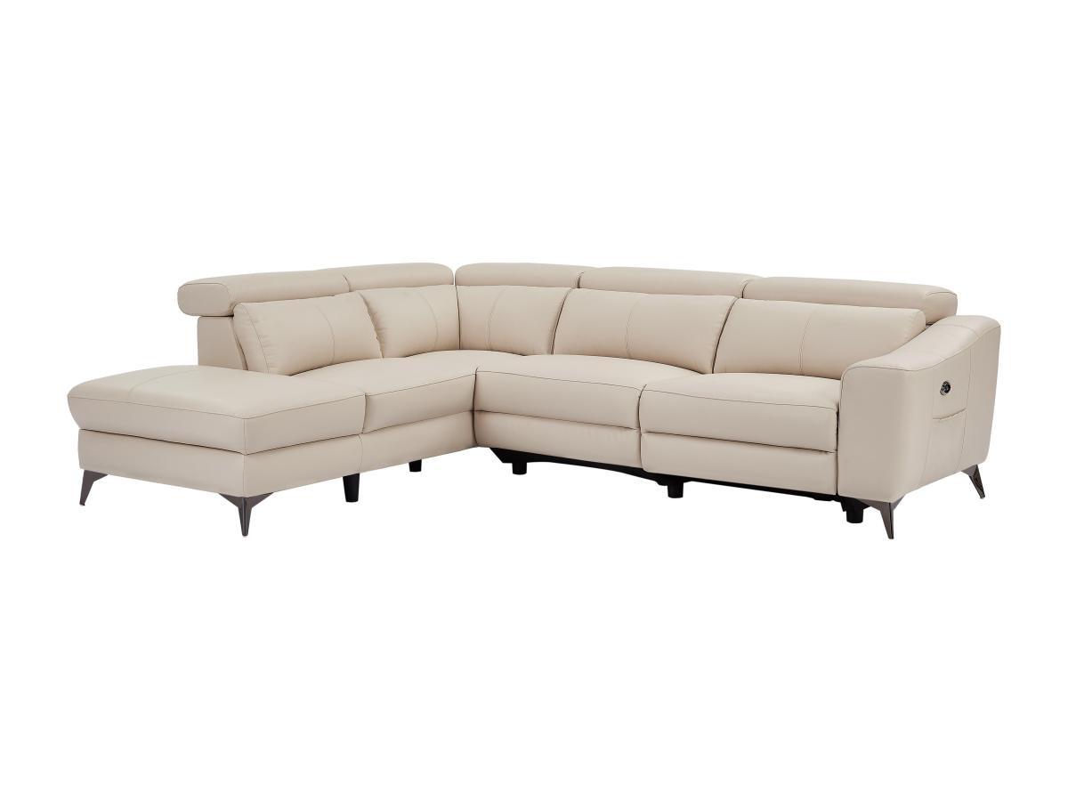 Vente-unique Ecksofa mit elektrischer Relaxfunktion - Ecke links - Leder - Cremefarben - FORLO  