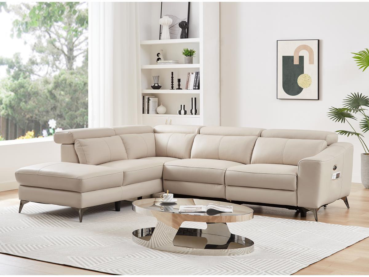 Vente-unique Ecksofa mit elektrischer Relaxfunktion - Ecke links - Leder - Cremefarben - FORLO  